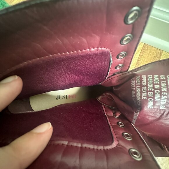 JustFab Women's Suede Lace-up Heeled Booties in Burgundy Size 7.5 - Picture 7 of 8